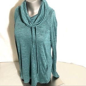 Pink Clover Teal Cowl Neck Sweater